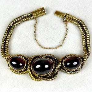 ビクトリア朝のガーネット 15K ゴールド カバション ガーネット ブレスレット 希少 RE1892CE1