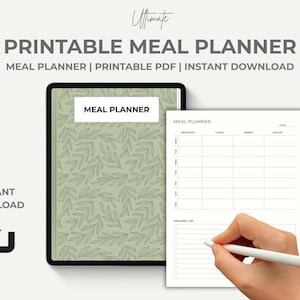 Printable Weekly Meal Planner | Grocery List & Daily Meal Tracker | Breakfast Lunch Dinner Organizer