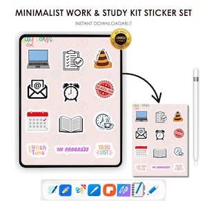 Minimalist Work & Study Digital Stickers: Productivity Planner (Goodnotes Compatible) (Digital Download)