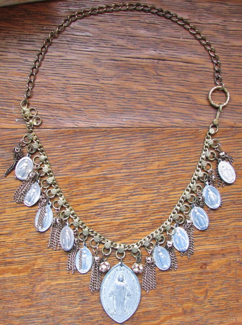 Antique religious necklace LOADED with French catholic Madonna Etsy
