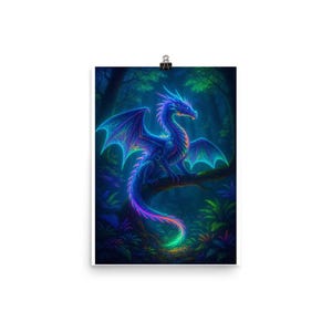Jungle Neon Dragon Poster – Fantasy Forest Wall Art | Psychedelic Mystic Decor | Spiritual Creature Print | Vertical Matte Poster