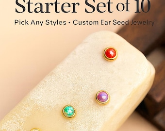 Custom Ear Seed Jewelry Set: 10 Gold Acupressure Seed Variations