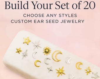 Custom Sterling Silver Ear Seeds Jewelry Set - 20 Piece Personalized Acupressure