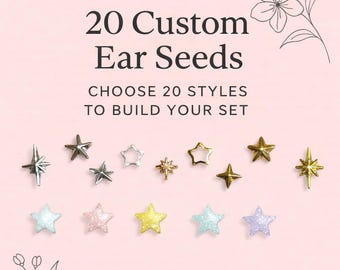 Moons and Stars Designs: Ear Seed Jewelry Set 20 Gold Acupressure Seed Variations