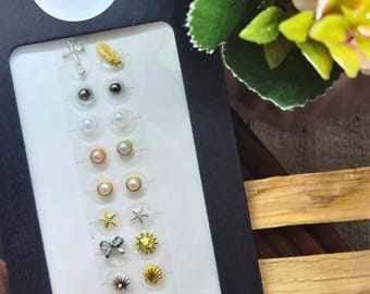 Acupressure Ear Seed Jewelry: Sterling Silver Pellets, Crystal & Gold Charms