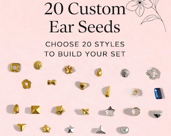 Miniature  Designs: Ear Seed Jewelry Set 20 Gold Acupressure Seed Variations