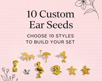 Fun Animal Designs: Ear Seed Jewelry Set 10 Gold Acupressure Seed