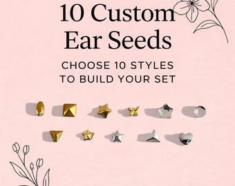 Miniature  Designs: Ear Seed Jewelry Set 10 Silver Acupressure Seed Variations