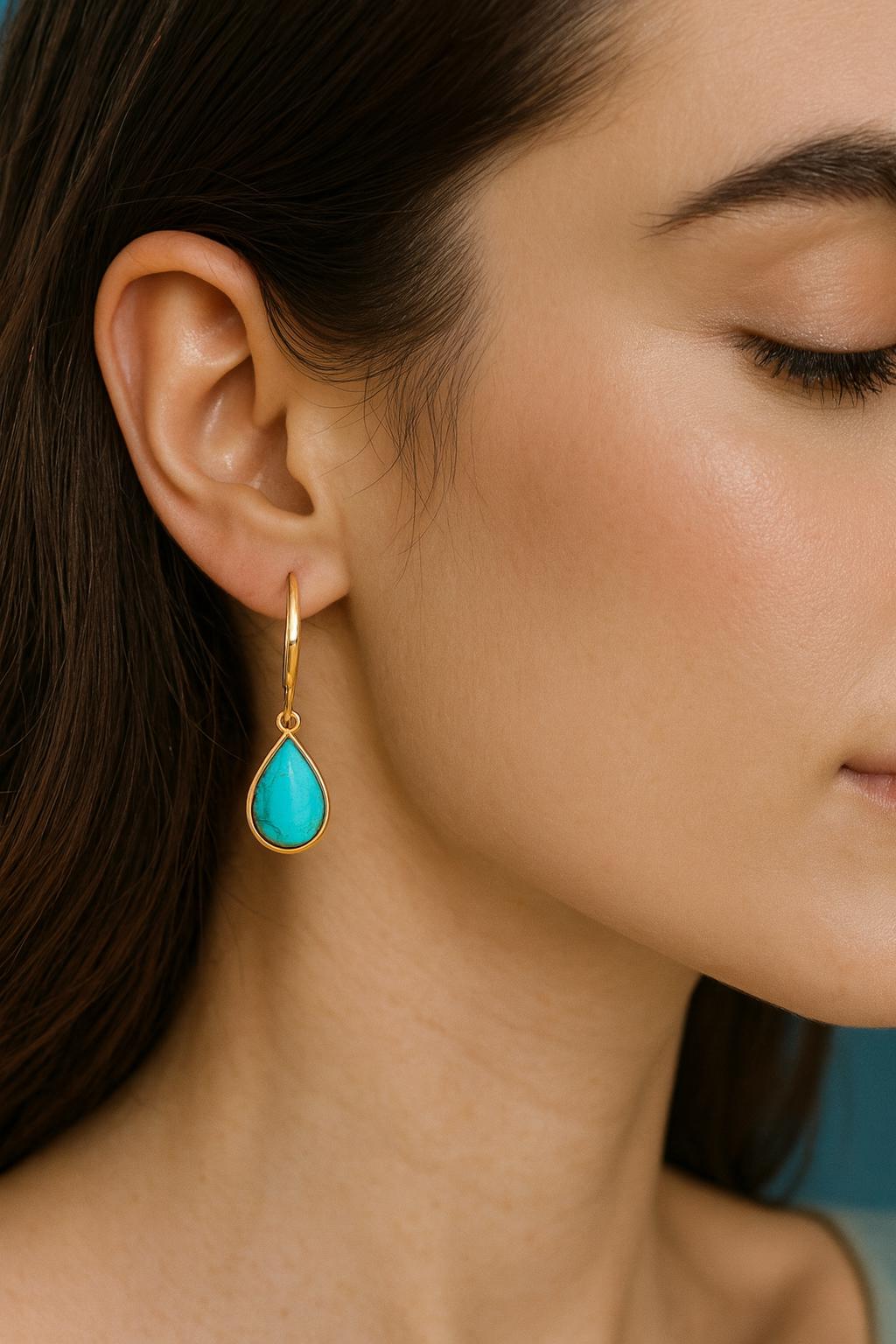 Orecchini A Goccia Con Pietre Turchesi E Verdi - Argento Stile Boho