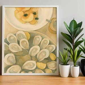 Oysters & Caviar Framed Art Print – Gourmet Coastal Kitchen Wall Decor