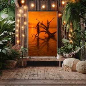 Ocean Wall Art Sunset Silhouette – Framed Coastal Decor Beach House Gift