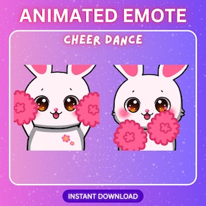 ANIMATED White Bunny Cheer Dance Happy Celebrate Emote Twitch - Cute Anime Chibi Discord Sticker, Kick Emoji for Streamer Youtube Pink