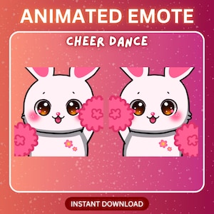 ANIMATED White Bunny Cheer Dance Happy Celebrate Emote Twitch - Cute Anime Chibi Discord Sticker, Kick Emoji for Streamer Youtube Pink
