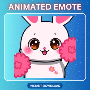 ANIMATED White Bunny Cheer Dance Happy Celebrate Emote Twitch - Cute Anime Chibi Discord Sticker, Kick Emoji for Streamer Youtube Pink