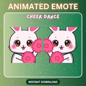 ANIMATED White Bunny Cheer Dance Happy Celebrate Emote Twitch - Cute Anime Chibi Discord Sticker, Kick Emoji for Streamer Youtube Pink