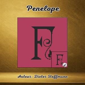Padrão PDF de Pixel Art - Letra "F" Penelope Tipografia - Dieter Steffmann (120x120 pontos) Grade+C2C+Pacote de Tricô