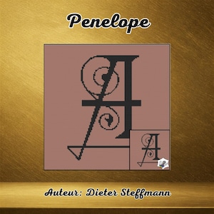 Padrão PDF de Pixel Art - Letra "A" Penelope Tipografia - Dieter Steffmann (120x120 pontos) Grade+C2C+Pacote de Tricô