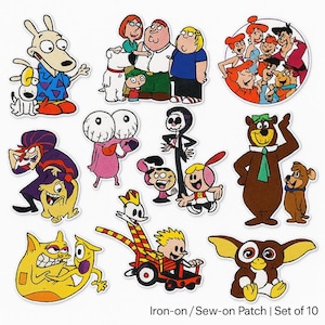 Retro Cartoon Embroidered Patch Set of 10 | Funny Iron On Sew On Patches for Jacket, Backpack, Hat, DIY Clothing Accessories