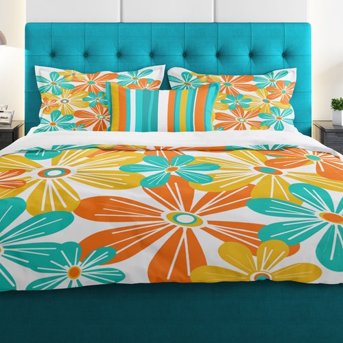 Retro Bedding Set Retro Duvet Cover Set Modern Geometry Etsy