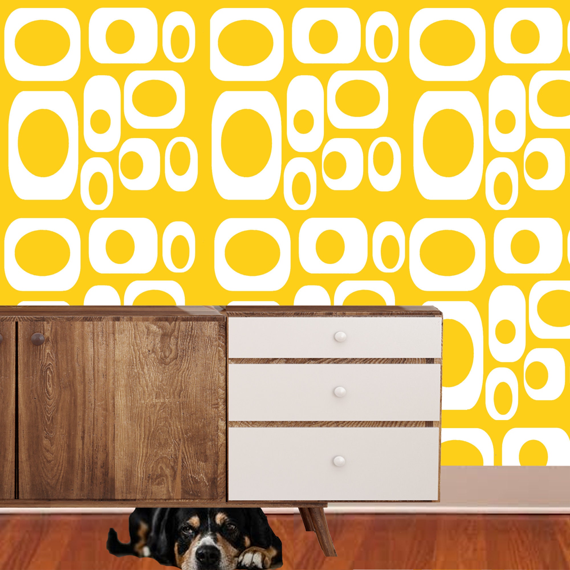 Mid Century Modern Wallpaper Mod Yellow Wallpaper Modern Etsy