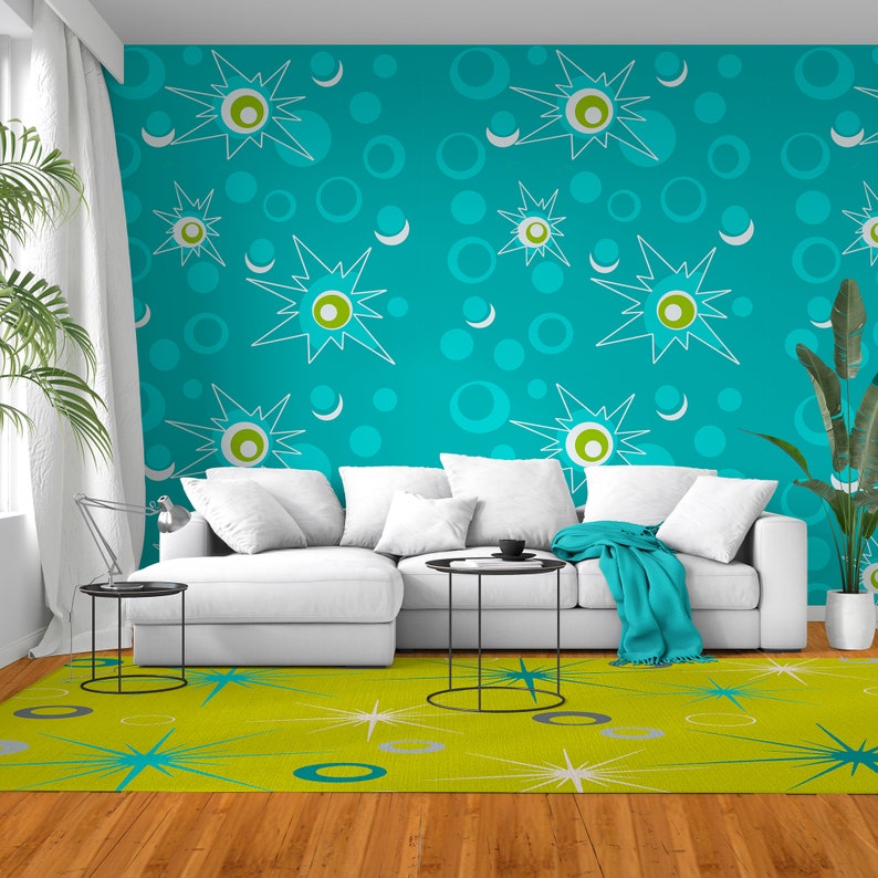 Starburst Wallpaper Mid Century Modern Wallpaper Mod Etsy