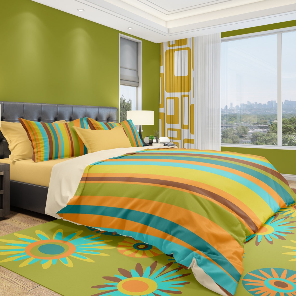 Mid Century Modern Bedding Set Retro Duvet Cover Modern Duvet Etsy
