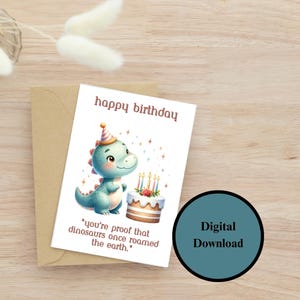 Funny Dinosaur Birthday Card, Playful Printable Birthday Card, Cute Dinosaur 4x6 Card, Digital Download, Instant Download