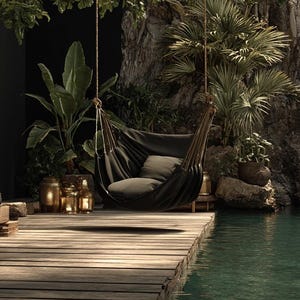 Stylish Woven Canvas Hammock Chair with Cushions. Thick Durable Fabric for Indoor/Outdoor Use, Includes 2 Pillows, Hammock Chair for Camping