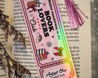 Marcapáginas rosa con borla "Club de Amantes de los Libros": un marcapáginas estético para amantes de la lectura, un regalo para los amantes de los libros.