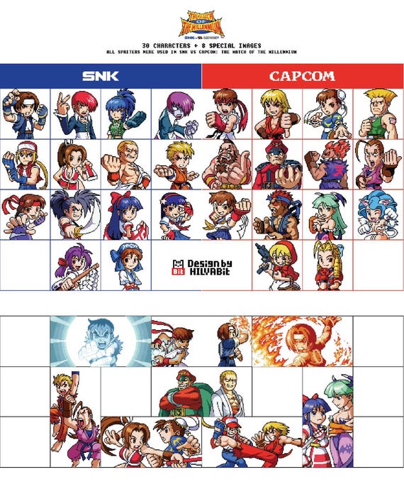 SNK Vs Capcom Pixel Art Vector Bundle: 30 Characters, 8 Scenes (ai
