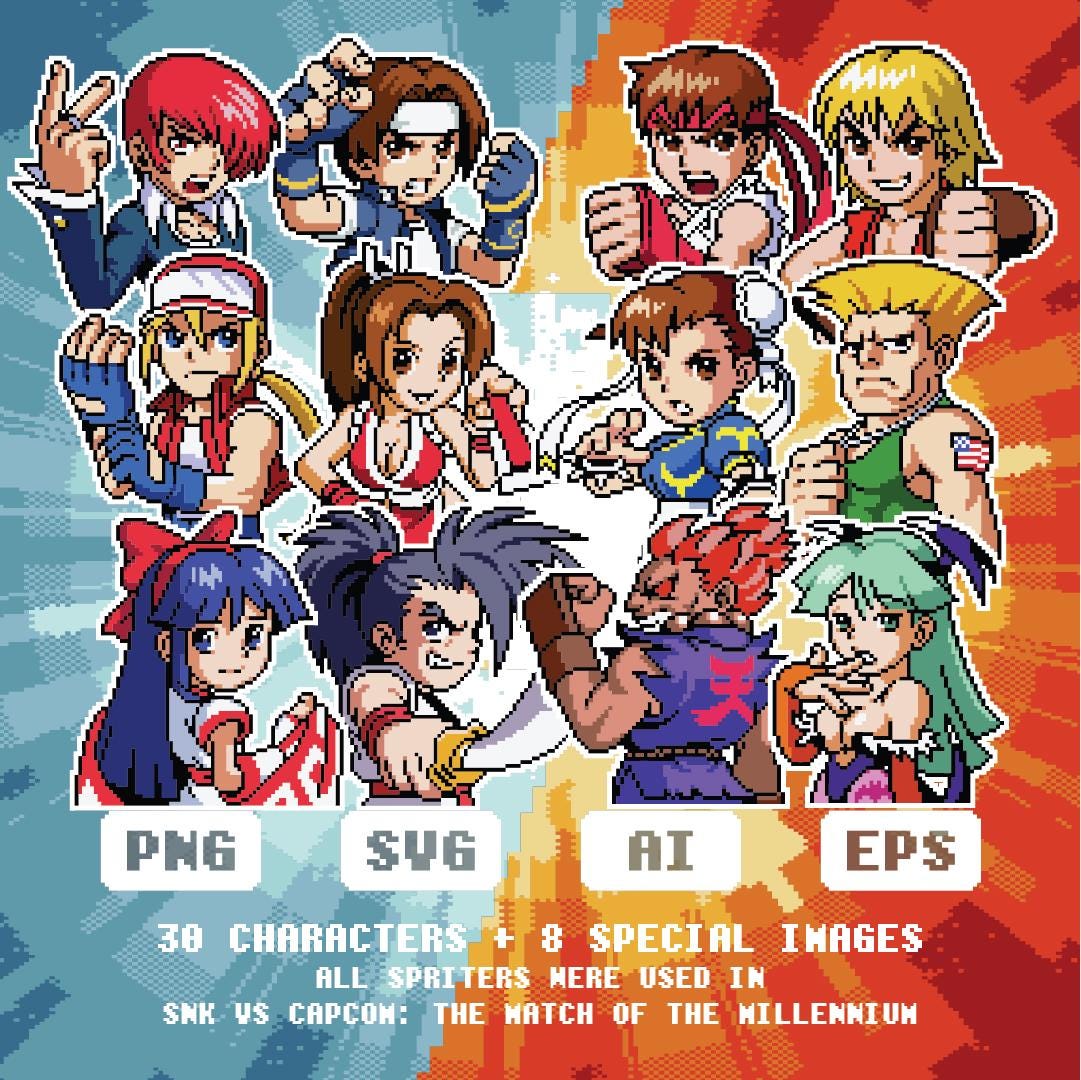SNK Vs Capcom Pixel Art Vector Bundle: 30 Characters, 8 Scenes (ai