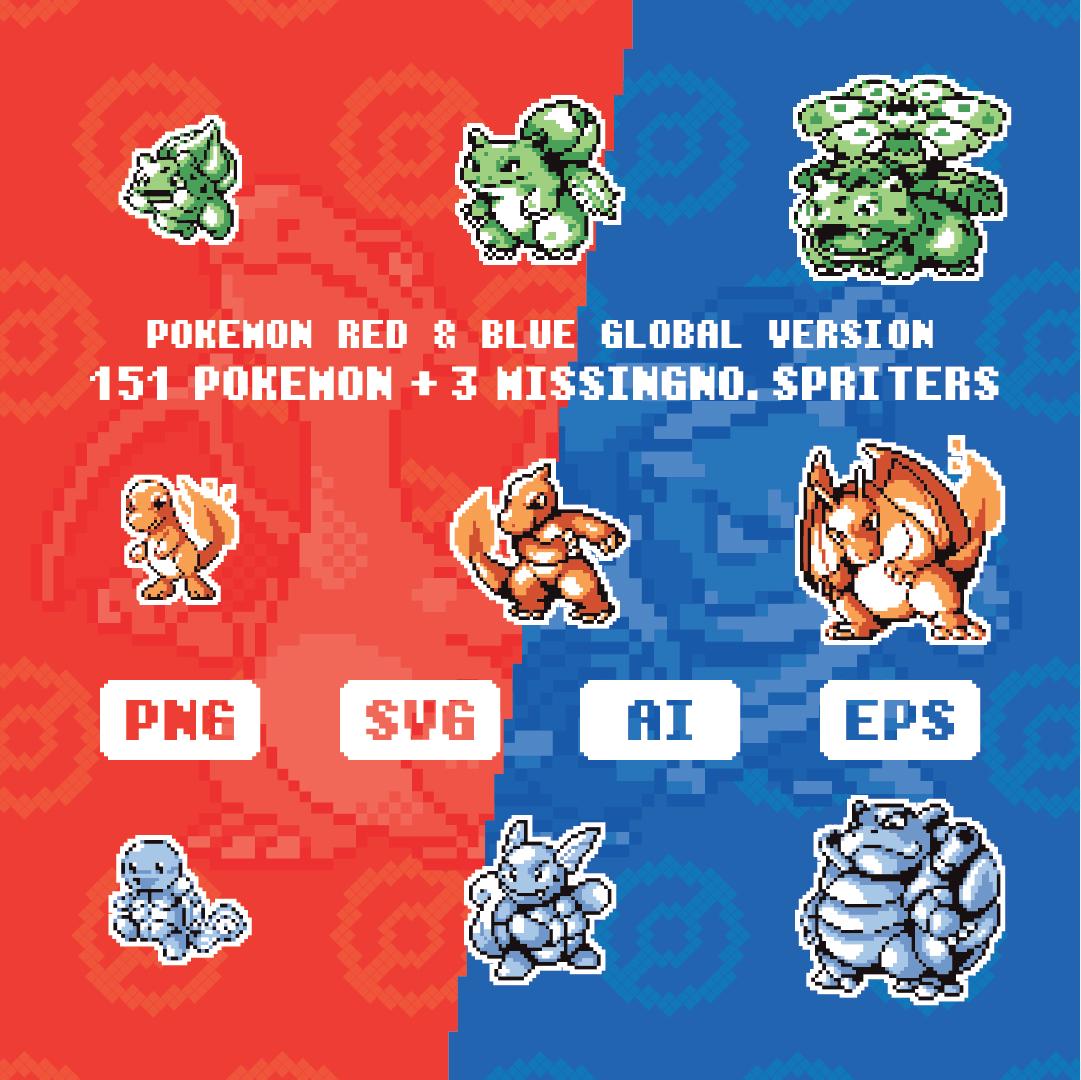 151+3 Pokemon Vector Bundle, 8-bit Pokemon Red & Blue Global