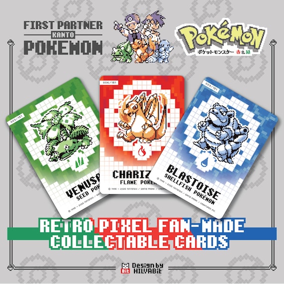 8-bit Pixel Pokmon Cards: Kanto Starters Edition - Vintage Gamers Delight - Etsy 8-bit Pixel Pokmon Cards: Kanto Starters Edition - Vintage Gamers Delight - Etsy