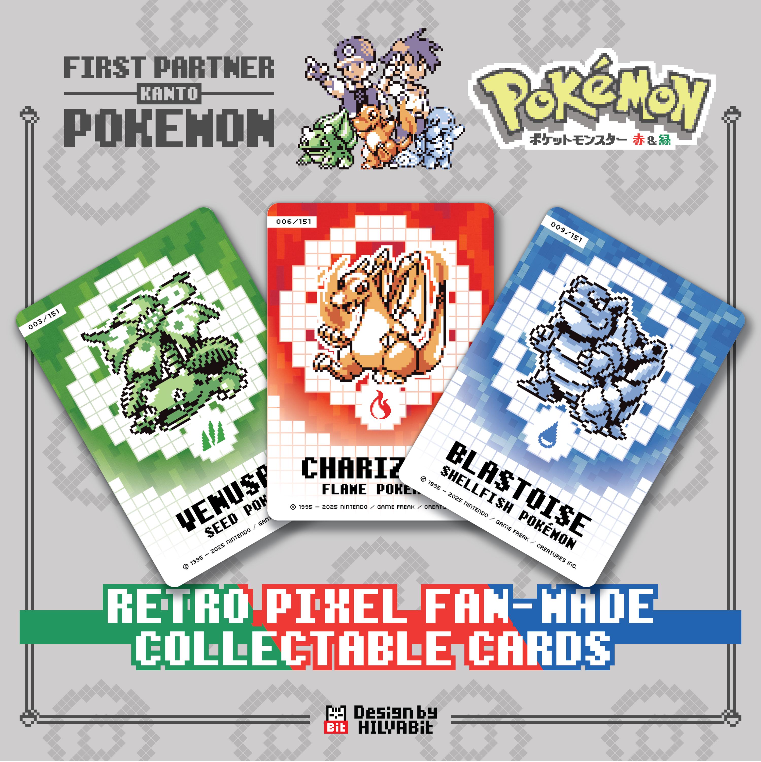 8-bit Pixel Pokémon Cards: Kanto Starters Edition - Vintage Gamers