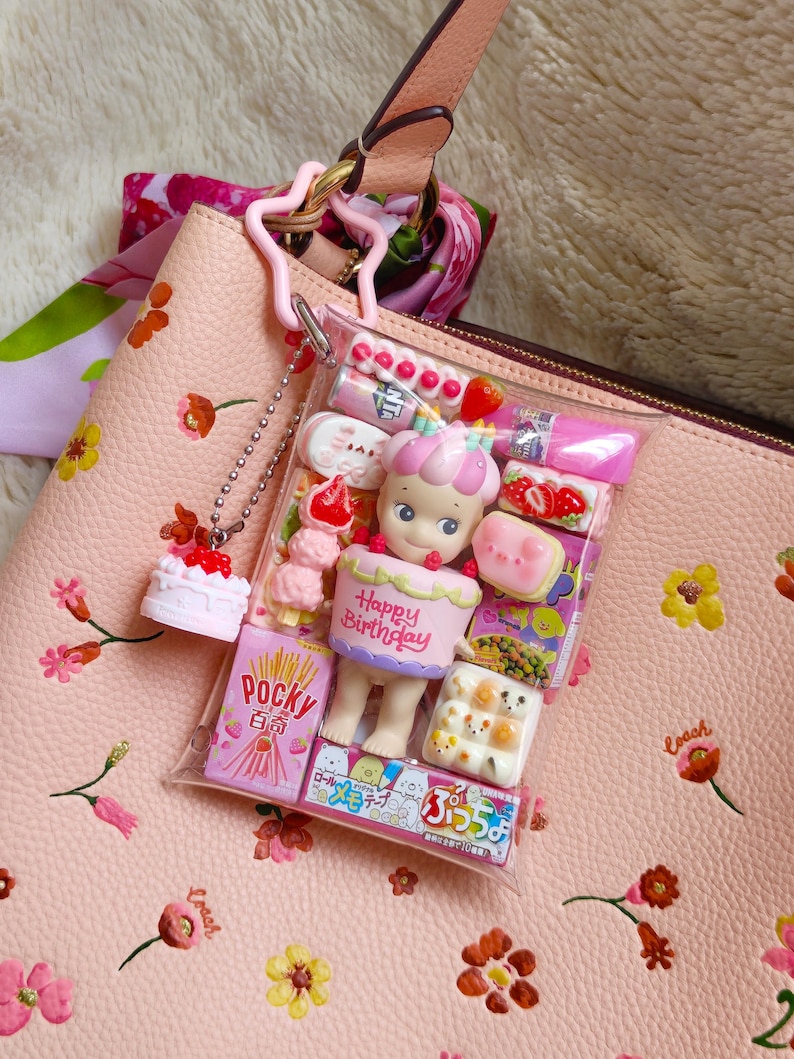 Authentic Sonny Angel Cake Trinket Pouch | Miniature Japanese Keychain Keyring | Kawaii Toy Gashapon Snack Bag Charm | Upcycled image 2