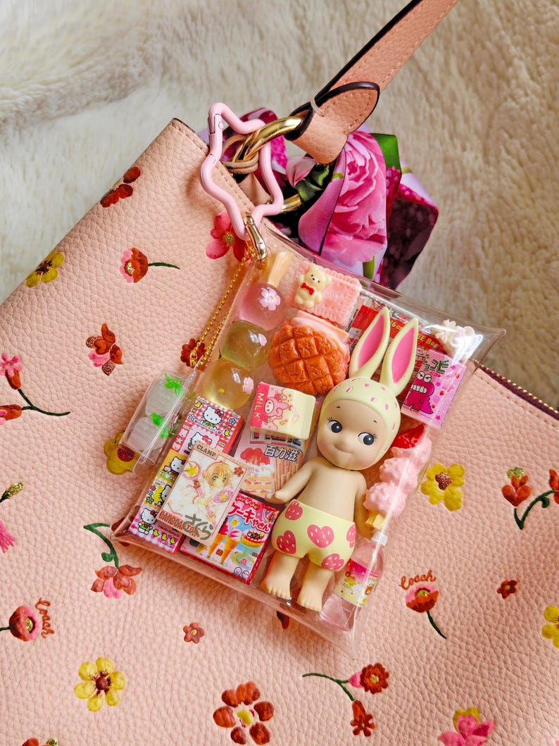 Authentic Sonny Angel Rabbit Trinket Pouch | Miniature Japanese Keychain Keyring | Kawaii Toy Gashapon Snack Bag Charm | Upcycled image 2