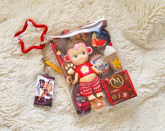 Authentischer Sonny Engel-Schmuckbeutel | Miniatur-japanischer Snack-Charme-Schlüsselbund-Schlüsselring | Plüschtier Gacha Gashapon | Affe | Heisei Retro