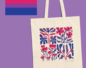 Bisexual Pride Tote Bag | Bi Flag Bag | LGBTQIA+ Floral Tote | Bi Pride Gift | Queer Everyday Bag | Back to School Bag | Happy Pride Month