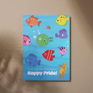 Queer Fish Postcard Set | Happy Pride | Cute LGBTQ+ Gift | Gay Stationary | Queer Gift | Gay Lesbian Bisexual Trans Gift | Pride Month