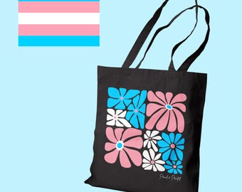 Transgender Pride Tote Bag | Trans Bag | LGBTQ+ Floral Tote | Back to School Bag | Happy Pride | Queer Pride Gift | Trans Everyday Tote Bag