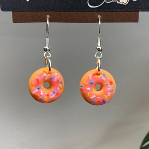 Mini Donut Dangle Earrings, Handmade Fun Polymer Clay Earrings with Hypoallergenic Hooks