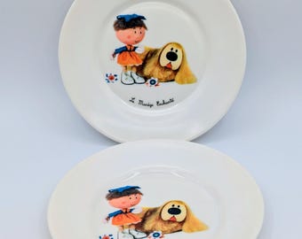 Magic Roundabout Plates Set 2 Dougal Margotte Vintage 1960s 1970s French Collectible