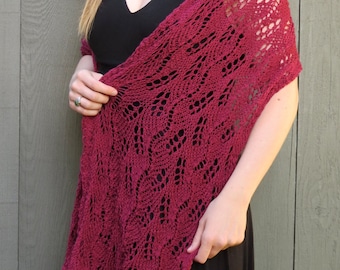 Magenta Rose bridal lace hand knit shawl wrap