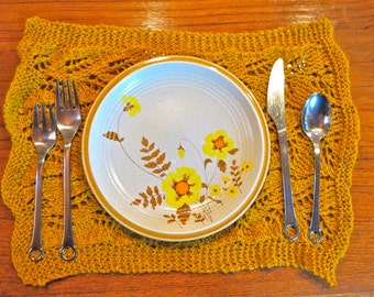 Goldenrod Yellow lace hand knit placemats- set of 2