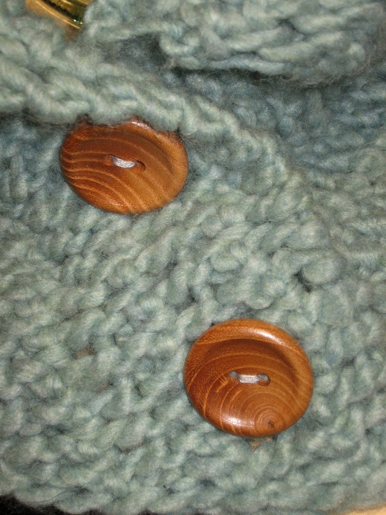 Hand Knit soft Capelet Neck Warmer wood buttons 'low tide' image 3