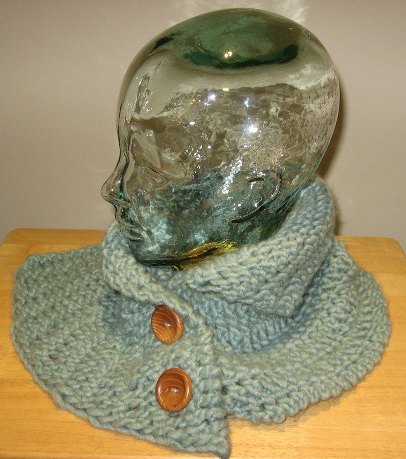 Hand Knit soft Capelet Neck Warmer wood buttons 'low tide' image 1