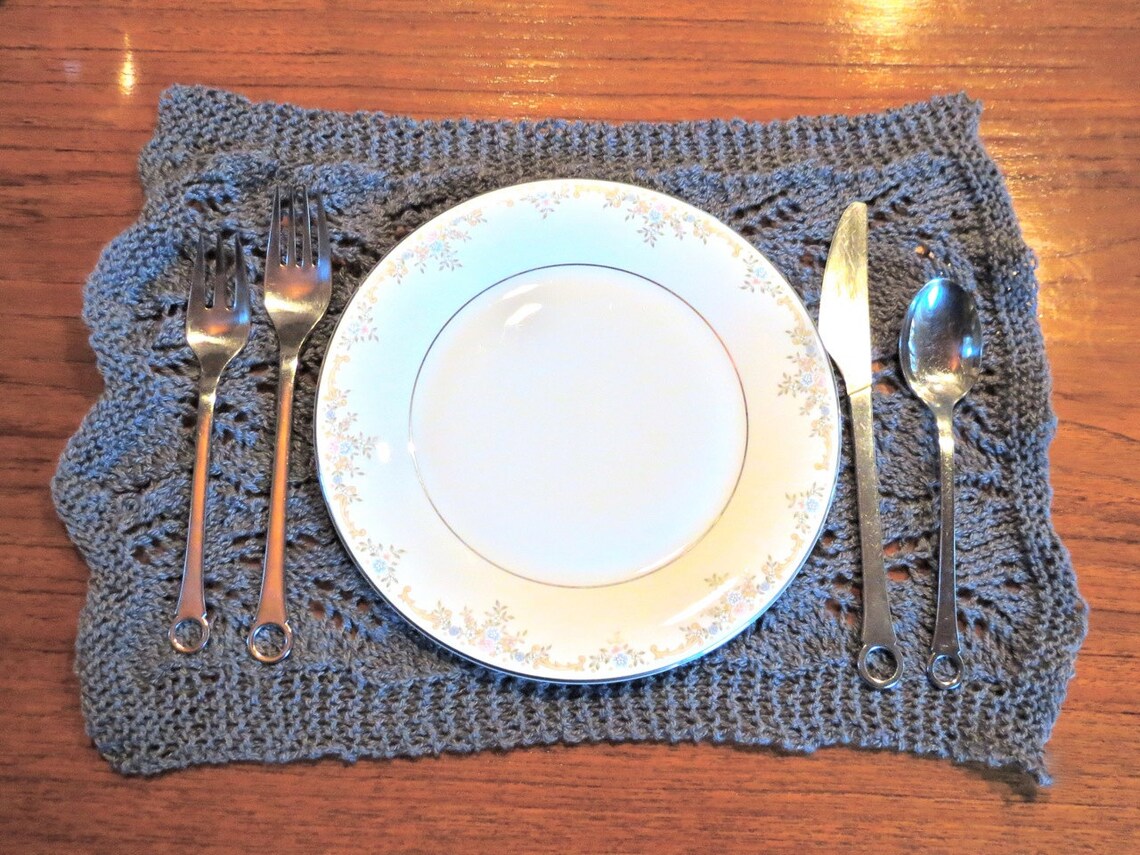 Light Charcoal Gray Lace Hand Knit Placemats Set of 2 Etsy