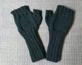 Pure Merino Hand Knit Fingerless Gloves- 'Navy Blue'