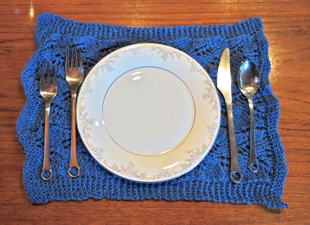 Cornflower Blue Lace Hand Knit Placemats Set of 2 Etsy