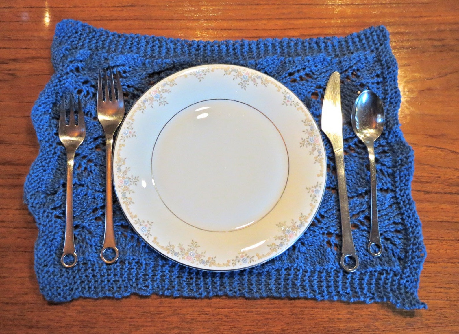 Cornflower Blue Lace Hand Knit Placemats Set of 2 Etsy